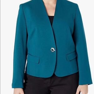 NINE WEST Women's Plus Size Ponte 1 Button Teal Jacket 18